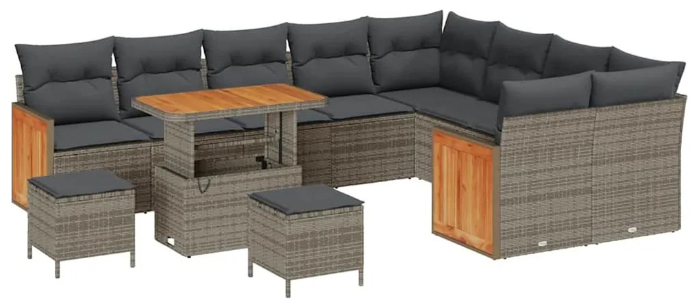 Conjunto de Sofá de Jardim com 12 Peças e Almofadas Cinza Rattan Polié