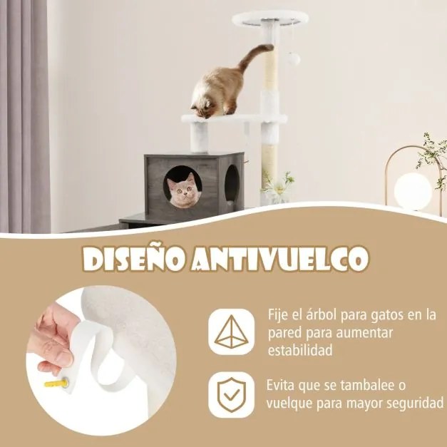 Caixa de areia para Gatos 2 em 1 com arranhador para Gatos, com esconderijo e divisão 77,5 x 49 x 132 cm Cinzento