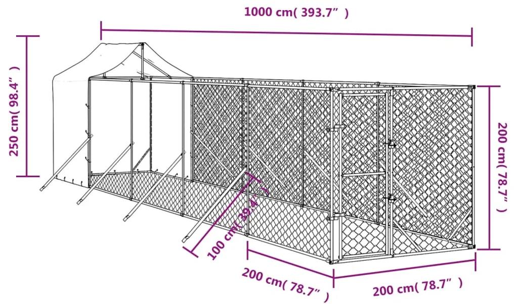 Canil de exterior com teto 2x10x2,5 m aço galvanizado prateado