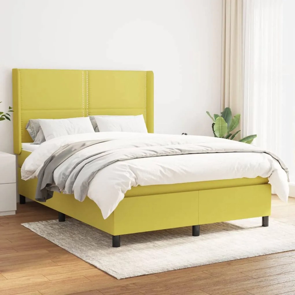 vidaXL Cama com molas/colchão 140x200 cm tecido verde