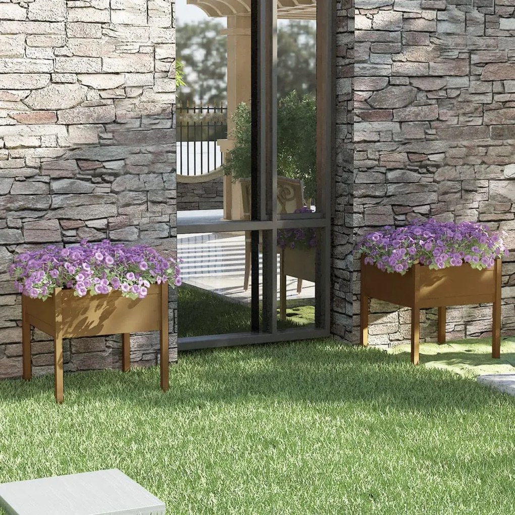 vidaXL Vaso/floreira jardim 2 pcs 70x70x70cm pinho maciço castanho mel