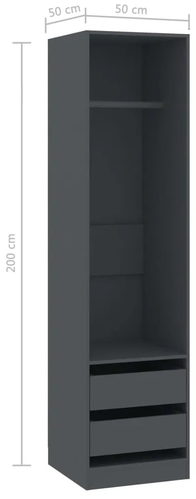 Roupeiro com gavetas 50x50x200 cm contraplacado cinzento