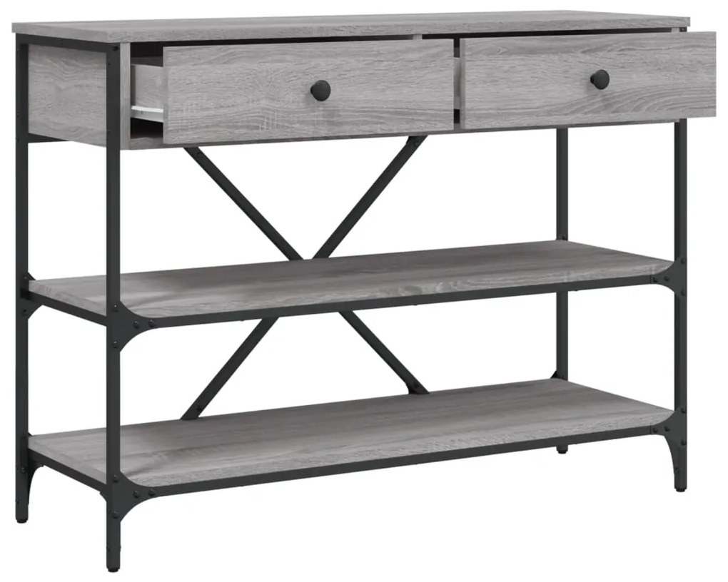 Mesa consola gavetas/prateleiras deriv. madeira cinzento sonoma