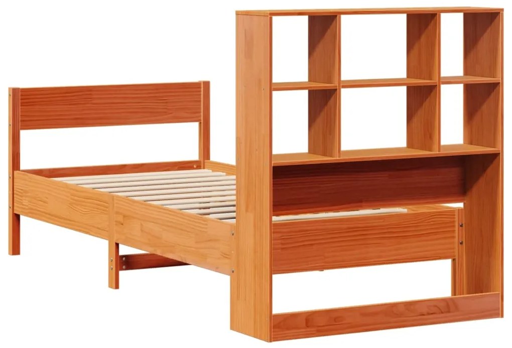 Cama com estante sem colchão 75x190cm pinho maciço castanho-mel