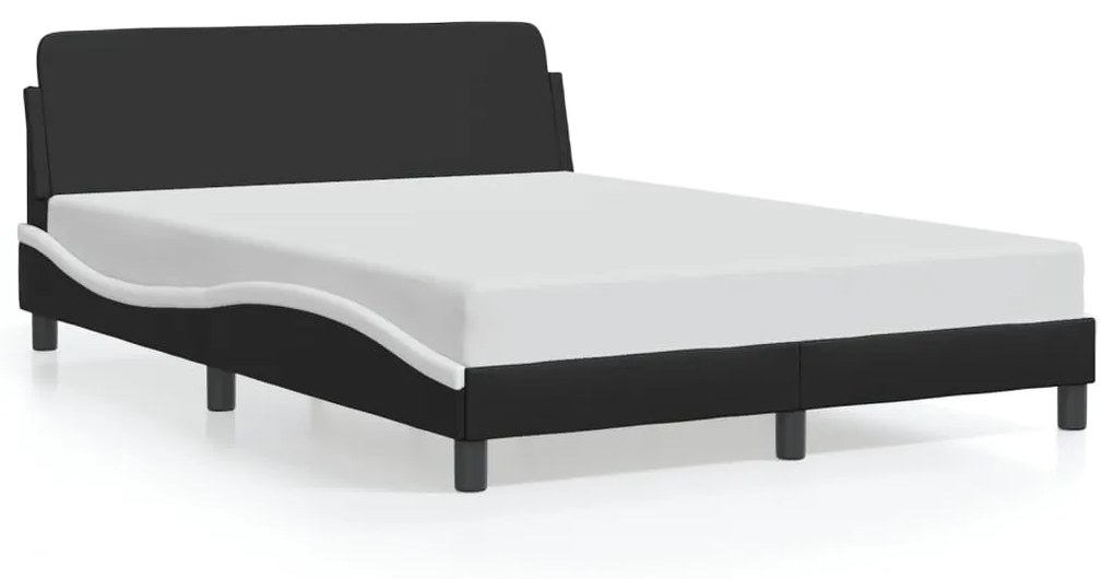 Estrutura cama c/ cabeceira 120x200 couro artif. preto/branco