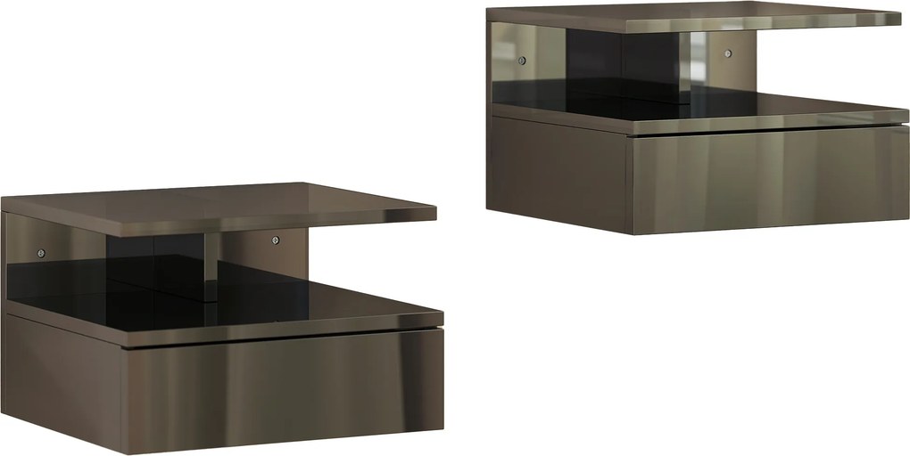 HOMCOM Conjunto de 2 Mesas de Cabeceira Flutuantes com Gaveta e Prateleira Aberta para Sala de Estar, 35x32x22,5 cm Preto Brilhante | Aosom Portugal