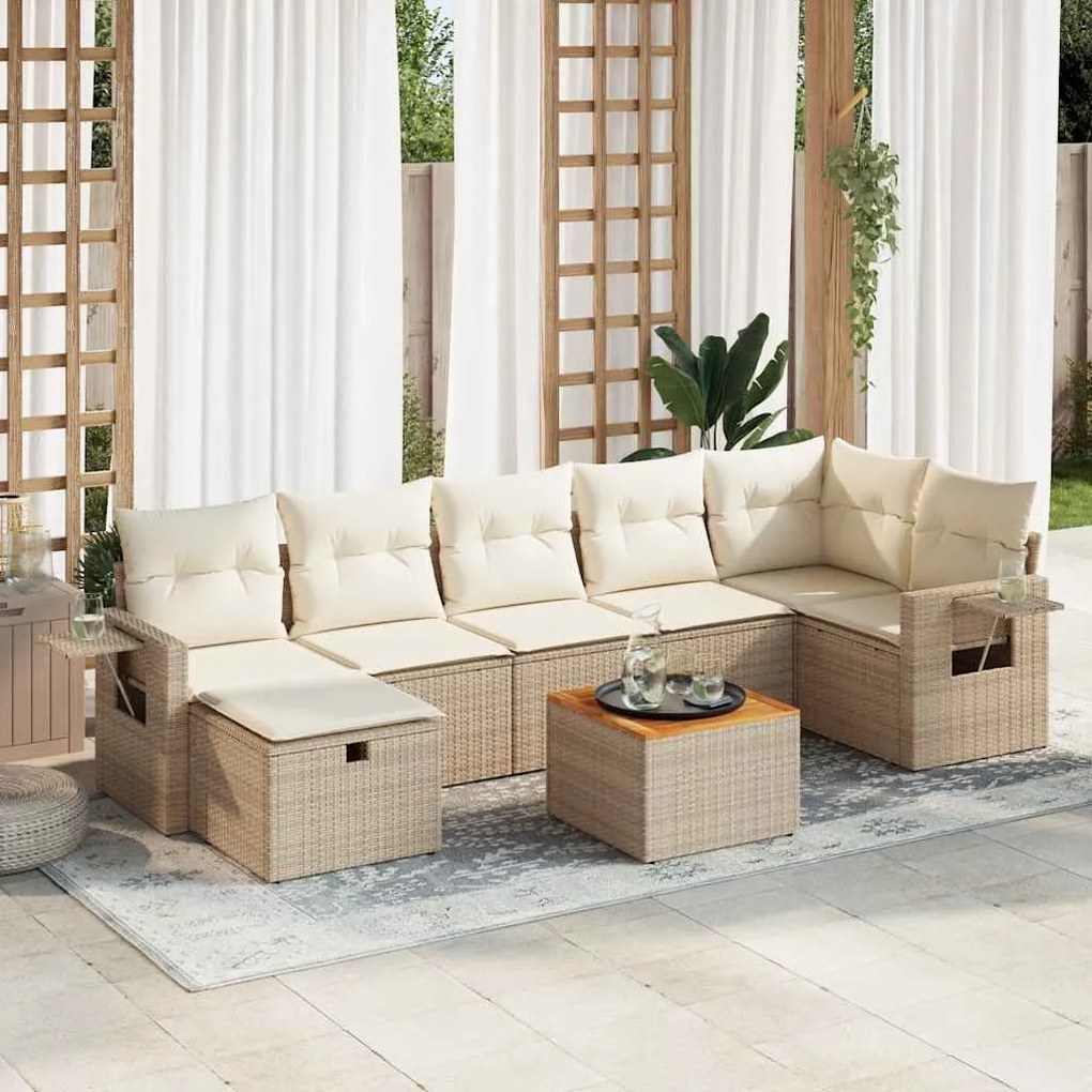 vidaXL 8 pcs conjunto de sofás p/ jardim com almofadões vime PE bege