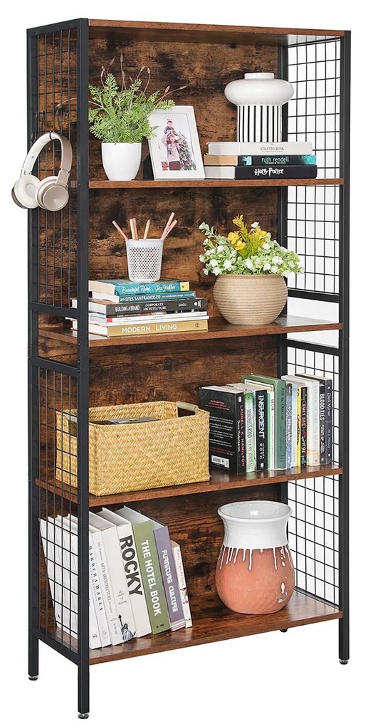 Estante de pé com 4 prateleiras 74 x 30 x 155 cm Castanho Vintage-preto