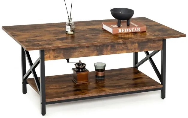 Mesa de centro industrial de 2 andares para sala de estar, quarto e escritório - preta