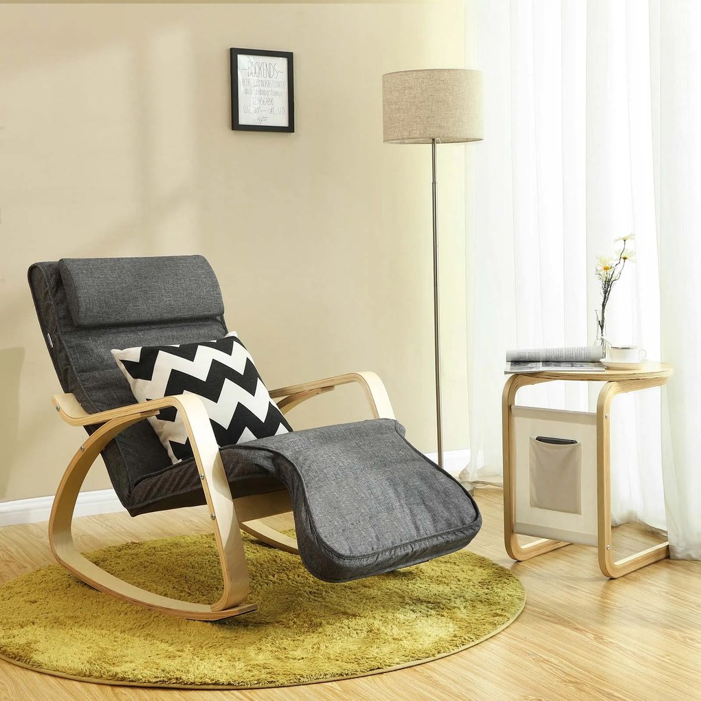 Cadeira de baloiço com apoio para os pés 67 x 125 x 91 cm cinzento escuro