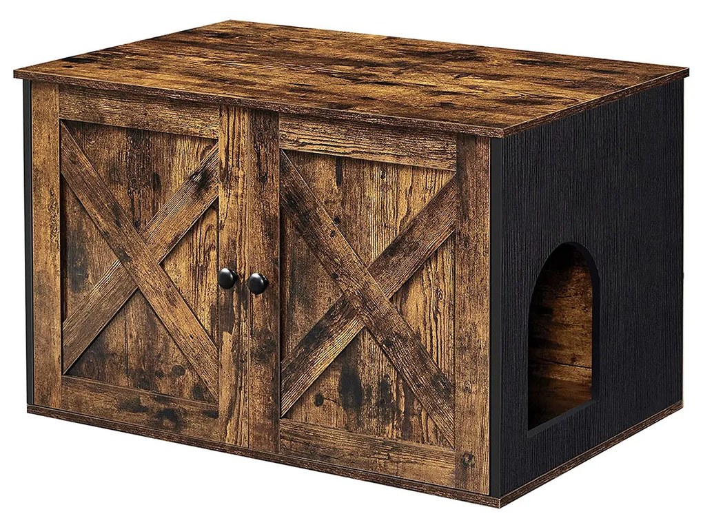 Caixa de areia para gatos FEANDREA PCL002X02 com portas, marrom vintage/preto