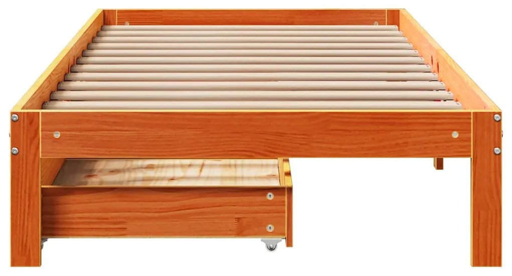 Estrutura de cama c/ gavetas 75x190cm pinho maciço castanho-mel