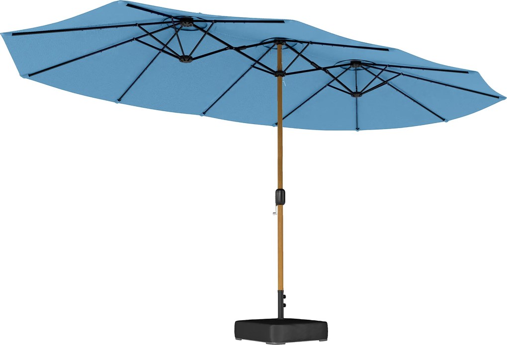 Outsunny Guarda-sol Duplo de Jardim 5x3 m Guarda-sol Exterior com Base Incluída Manivela Proteção UV Azul | Aosom Portugal