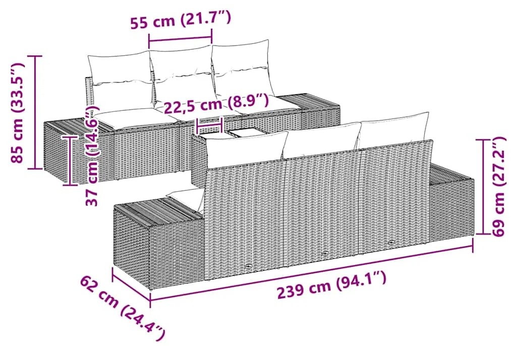 Conjunto de Sofá para o Jardim com 7 peças da e almofadas bege em ratt