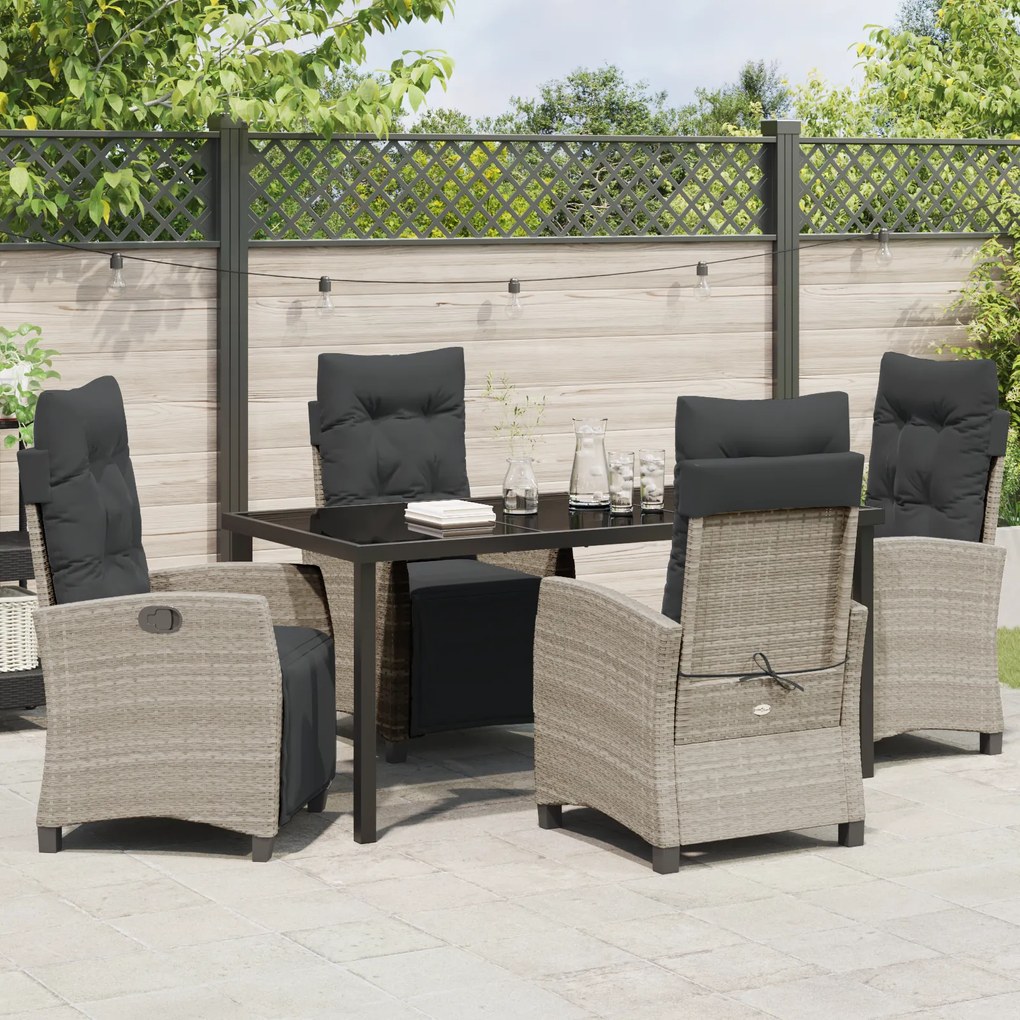 Conjunto de Jantar de Jardim de 5 Peças Cinza Claro Rattan Poly