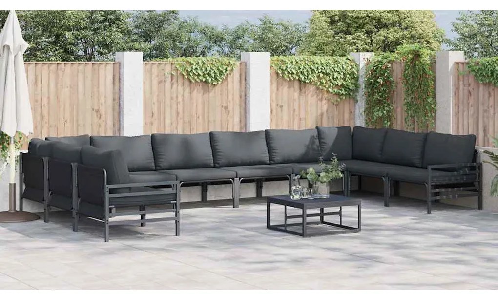 Conjunto de Sofá de Jardim 11 pcs Cinzento-escuro Aço