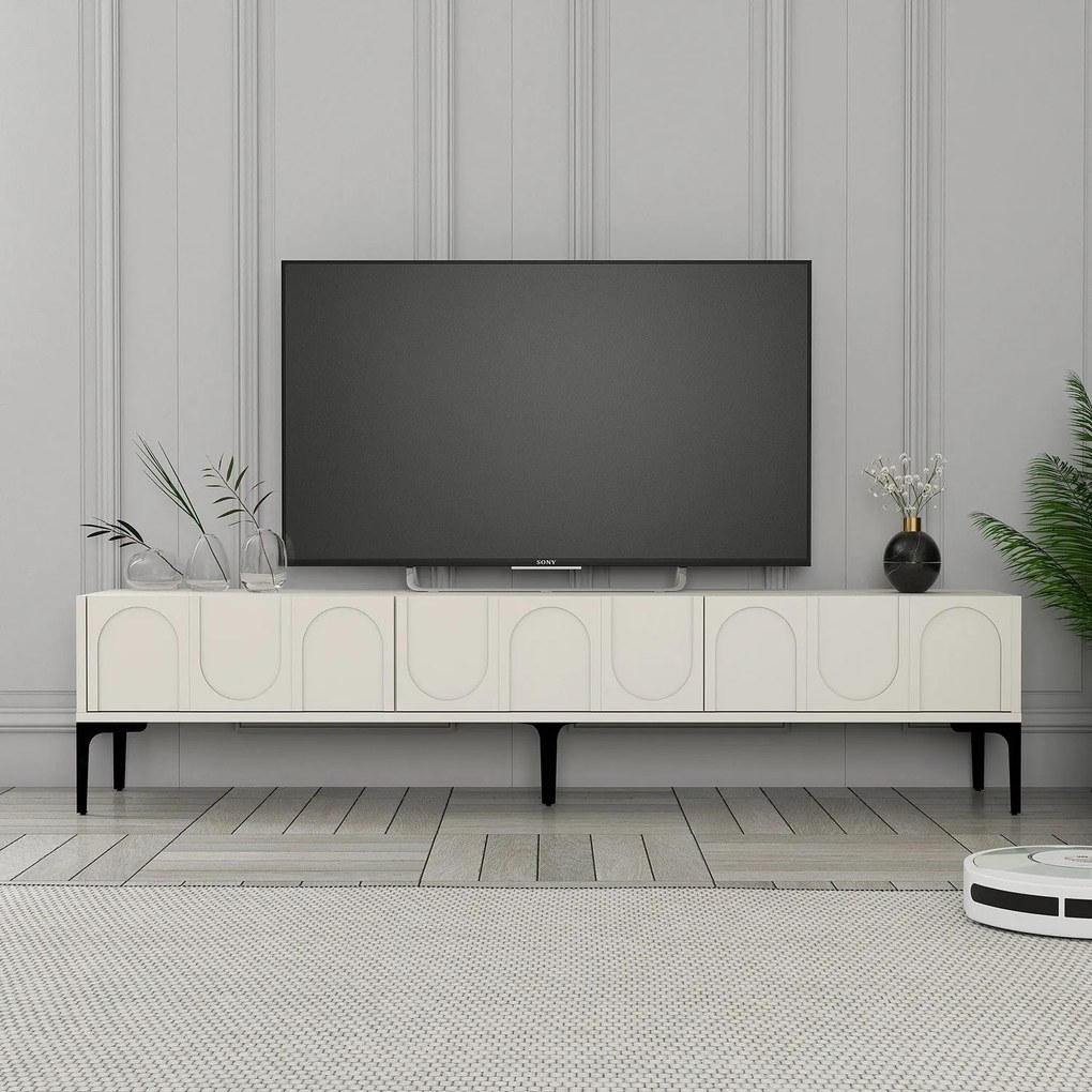 Móvel TV Lyon – Creme e Preto – 180x42x35 cm