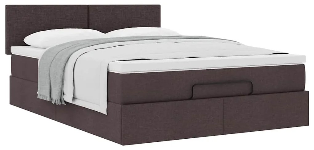 Estrutura cama otomana colchão 140x200cm tecido castanho escuro