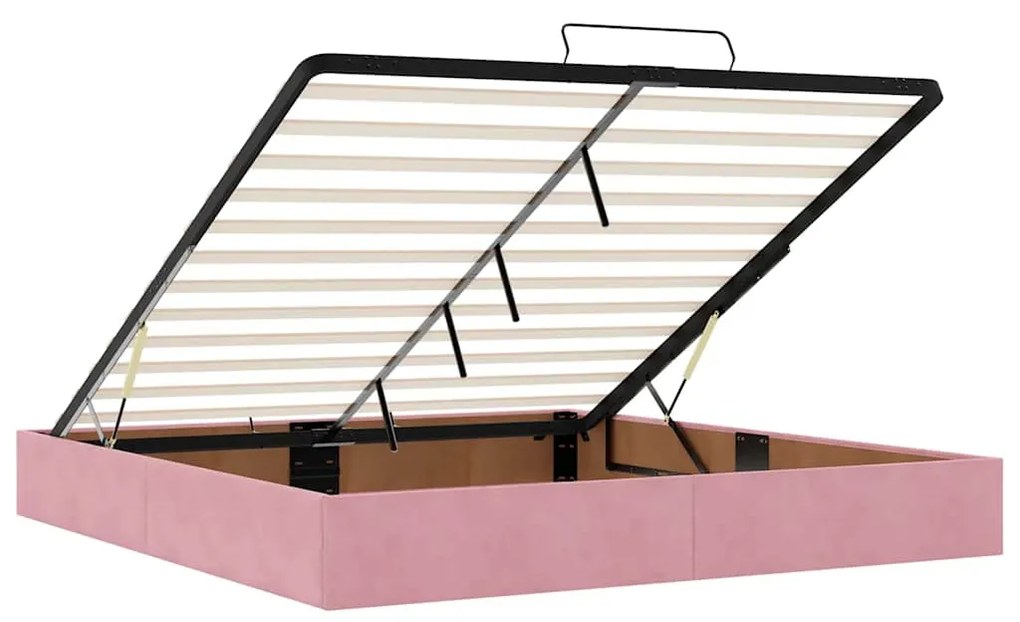Estrutura de cama otomana com colchões 160x200 cm veludo rosa