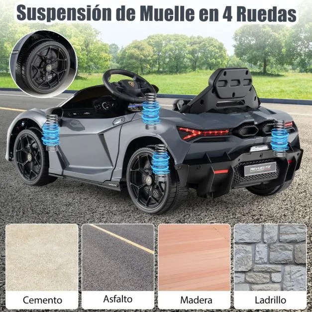 Carro elétrico para crianças 12V com controle remoto, portas hidráulicas, rodas de transporte e suspensão nas 4 rodas Cinzento