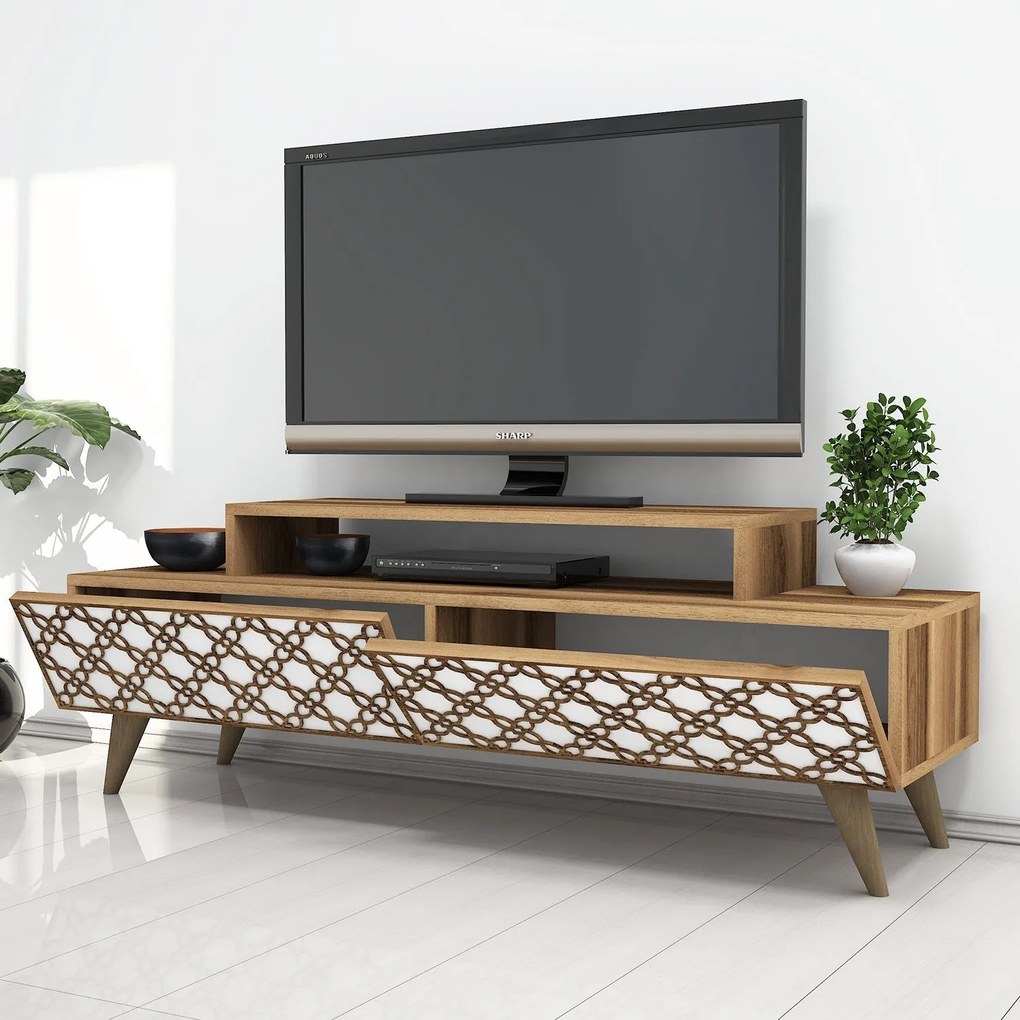 Suporte para TV City – Nogueira e Branco – 140 cm x 48,8 cm x 41,8 cm