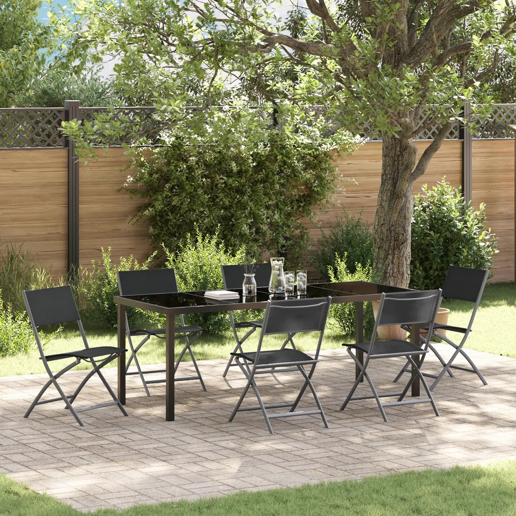 vidaXL Conjunto de Jantar de Jardim com 7 Peças Preto Textilene e Aço