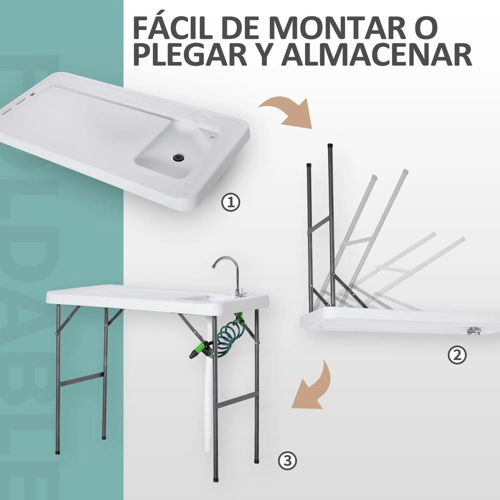 Outsunny Mesa de piquenique dobrável com torneira de pia e pistola de