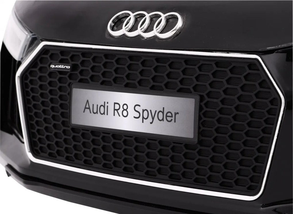Carro elétrico para Crianças 12V AUDI R8 Spyder RS Rodas de EVA, controlo remoto Preto