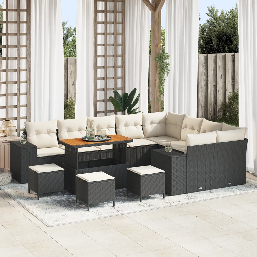 Conjunto de Sofás para Jardim vidaXL de 13 Peças com Almofadas Preto R