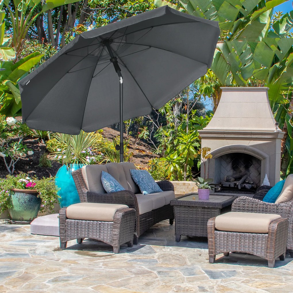 Chapéu de Sol de Praia Grande Ø180 cm Chapéu de Sol de Exterior com Ângulo Ajustável Proteção UV50+ Mastro de Ø32 mm Cinza