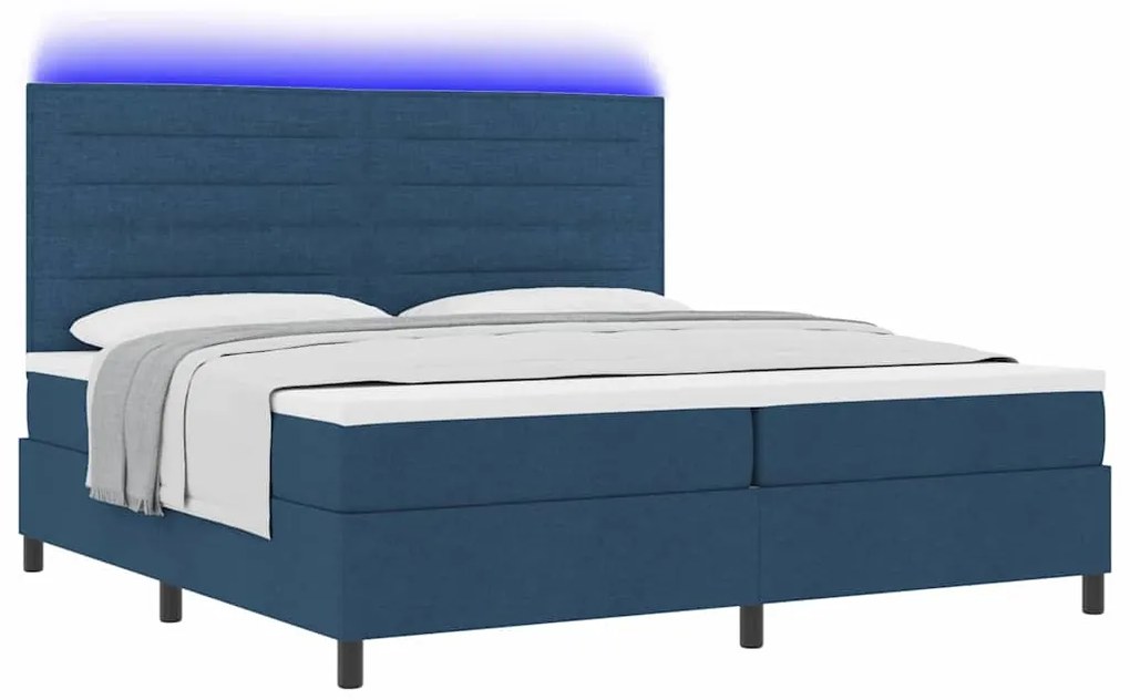 Cama com Estrado e Colchão e LED Azul, 200 x 200 cm, Tecido