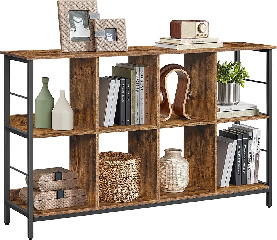 Estante com 2 níveis e 8 compartimentos 33 x 132,6 x 80 cm em castanho vintage e preto