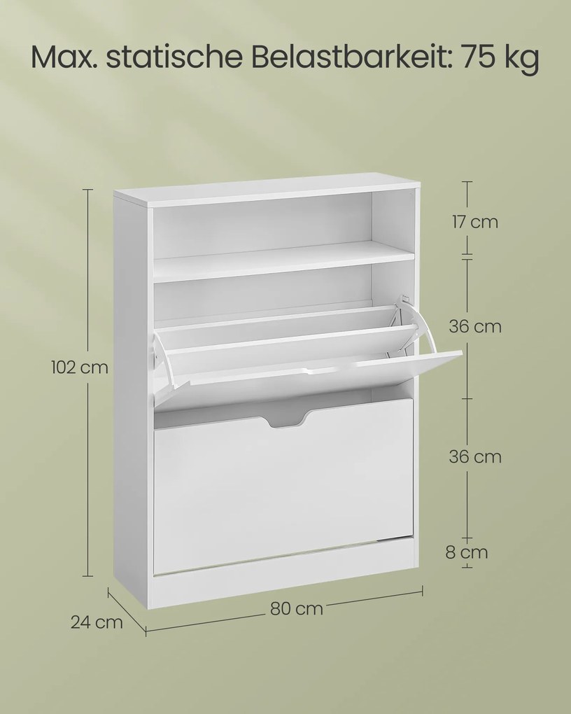 Sapateira 2 abas compartimentos aberto ajustável 24 x 80 x 102 cm branco