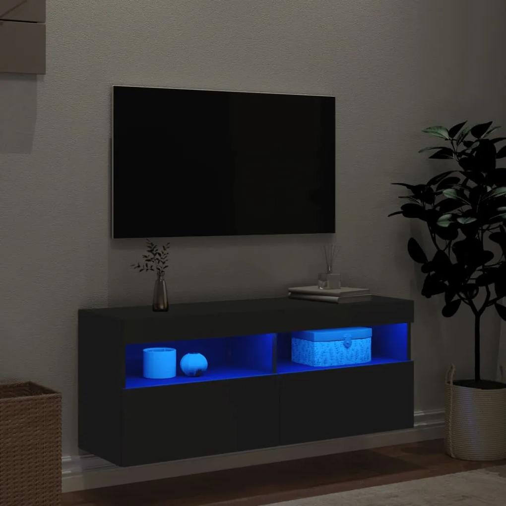 Móvel de parede para TV com luzes LED 100x30x40 cm preto