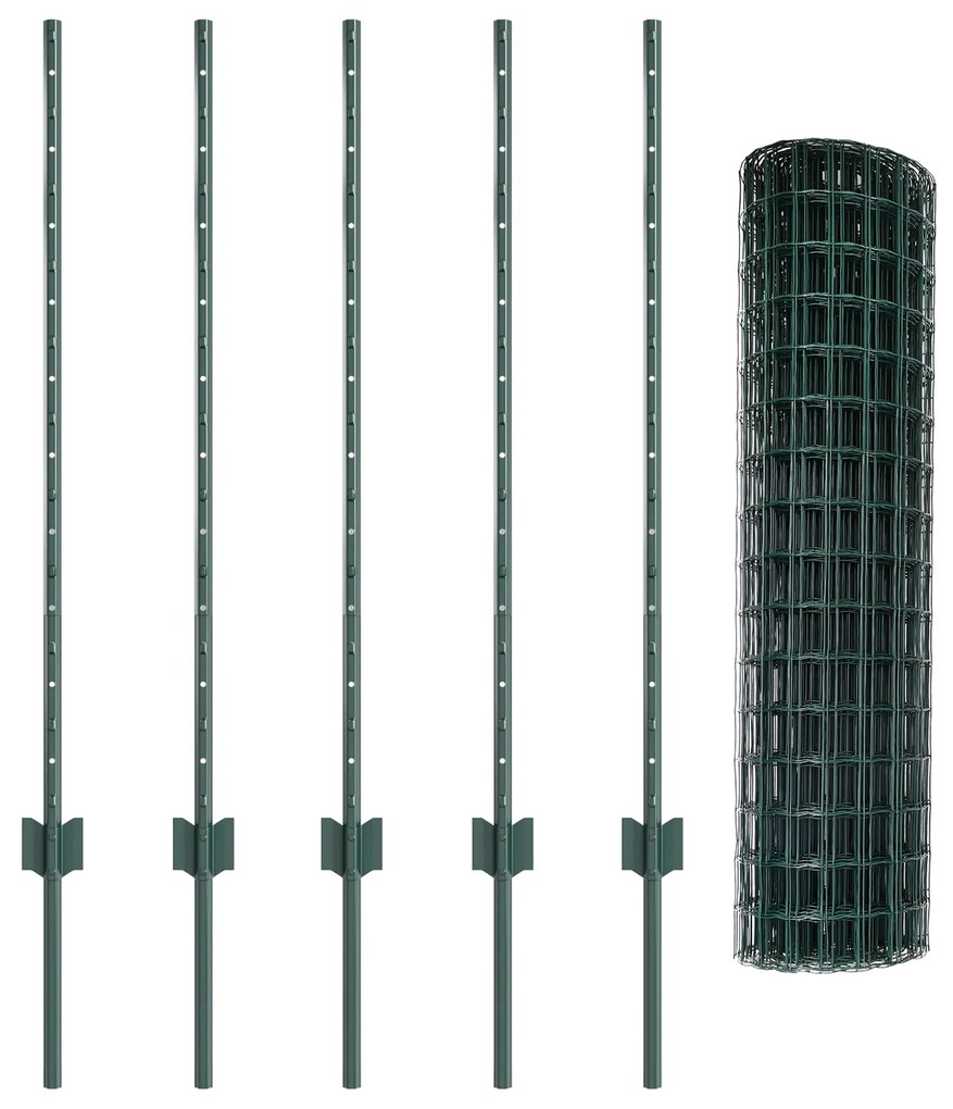 Cerca Euro com 5 Posts U Verde 1x10 m Aço