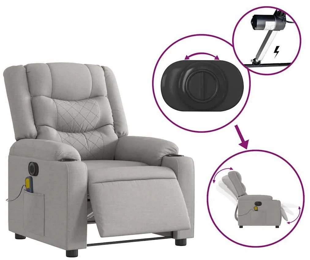 Poltrona massagens reclinável elétrica tecido cinzento-nublado
