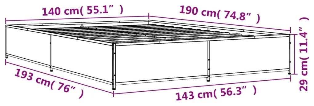 Estrutura cama 140x190 cm derivados de madeira/metal