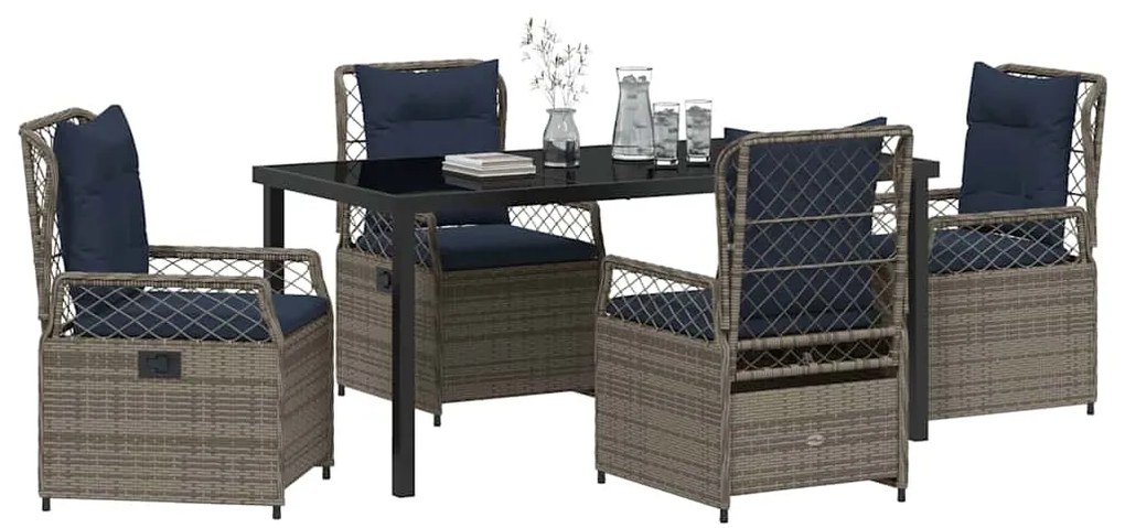 Conjunto de Jantar de Jardim de 5 Peças em Rattan Poly Cinza