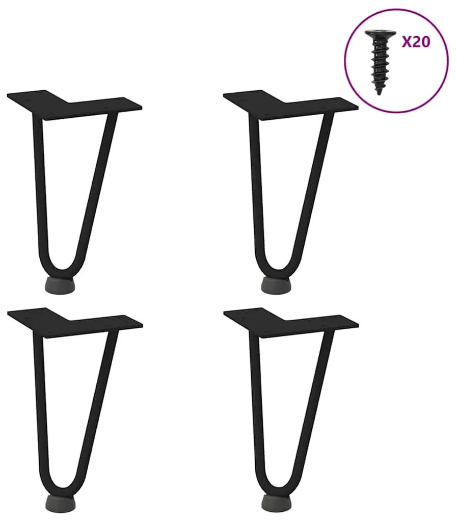 vidaXL Pernas de grampo para mesa de centro 4 peças pretas 20 cm aço maciço