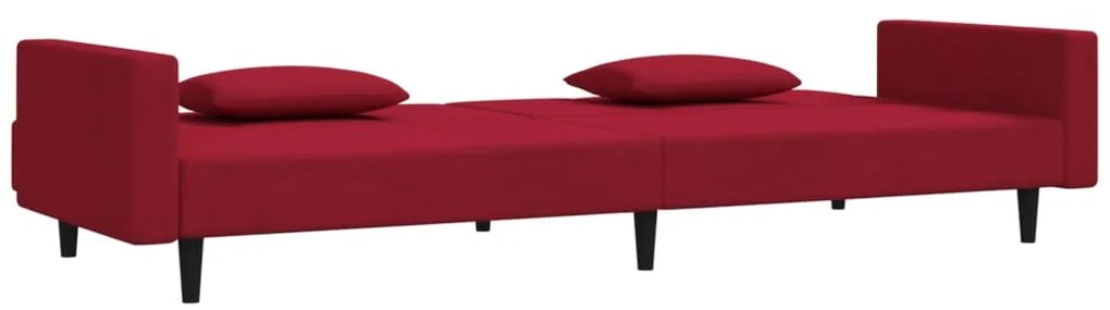 Sofá-cama 2 lugares com duas almofadas veludo vermelho tinto