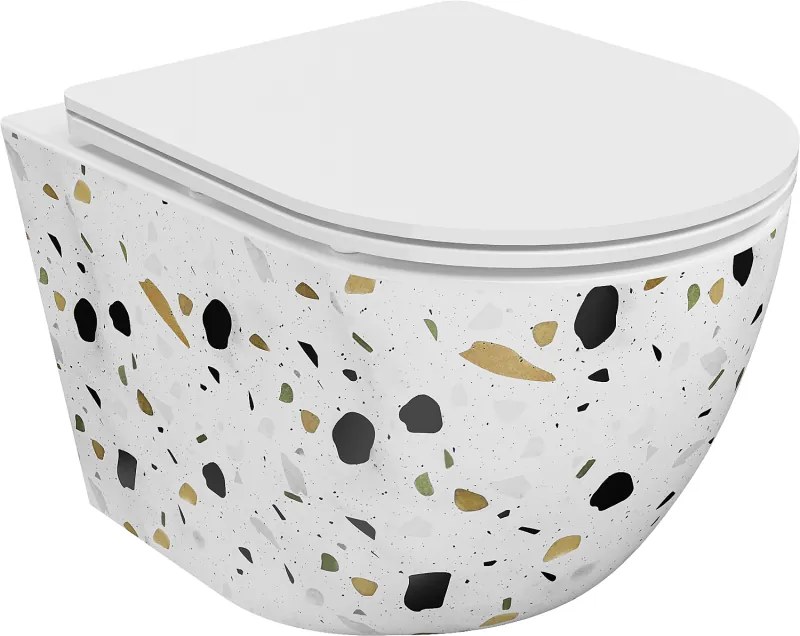 Mexen Lena sanita rimless com assento slim de fecho suave, duroplástico, pedra branca terrazzo - 30224096