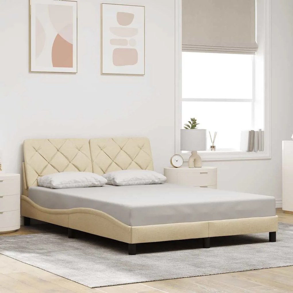 vidaXL Estrutura de cama sem colchão 140x200 cm tecido cor creme