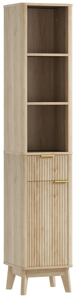 HOMCOM Coluna de Casa de Banho Móvel de Casa de Banho Estreito com Porta Canaleda Gaveta 3 Compartimentos e Prateleiras Ajustáveis 33x30x170 cm Madeira | Aosom Portugal
