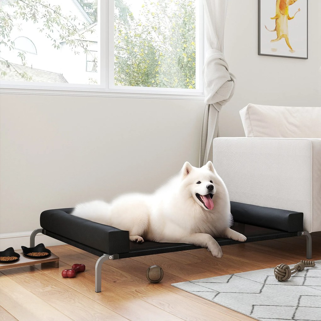 Cama elevada refrescante para cães, cama portátil para cães para interior e exterior, 130 x 90 x 30 cm, preta