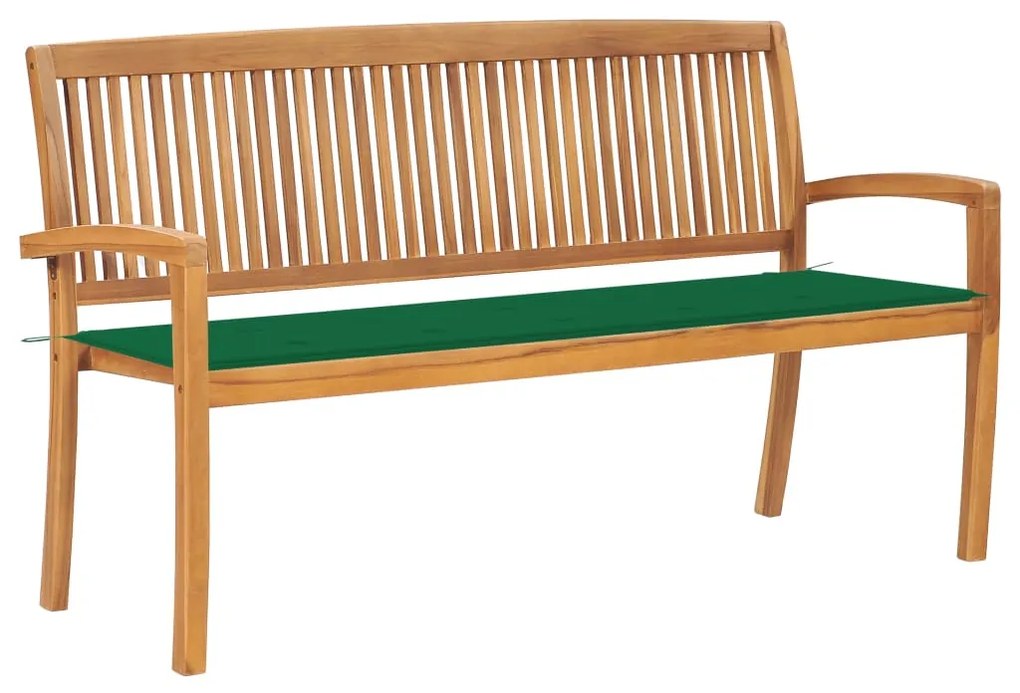 vidaXL Banco de jardim empilhável c/ almofadão 159 cm teca maciça