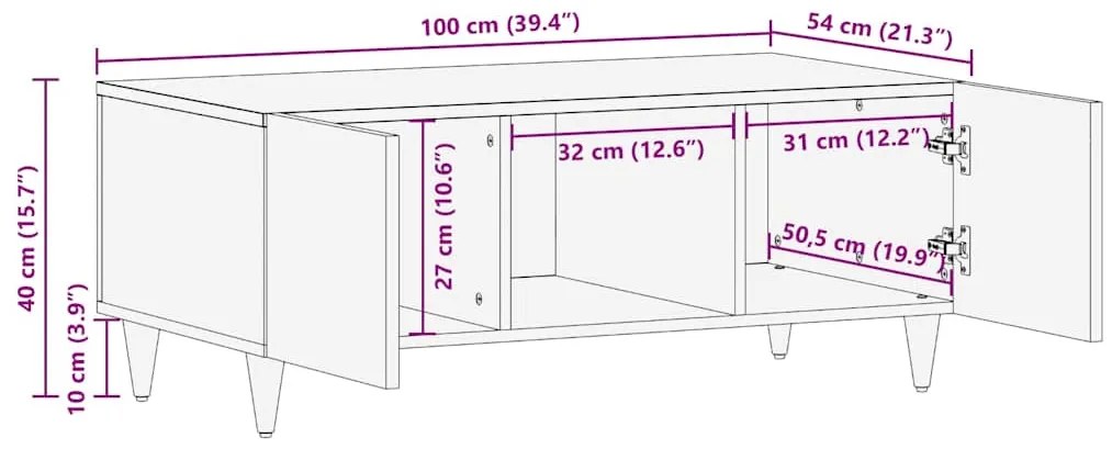 Mesa de centro 100x54x40 cm madeira de mangueira maciça