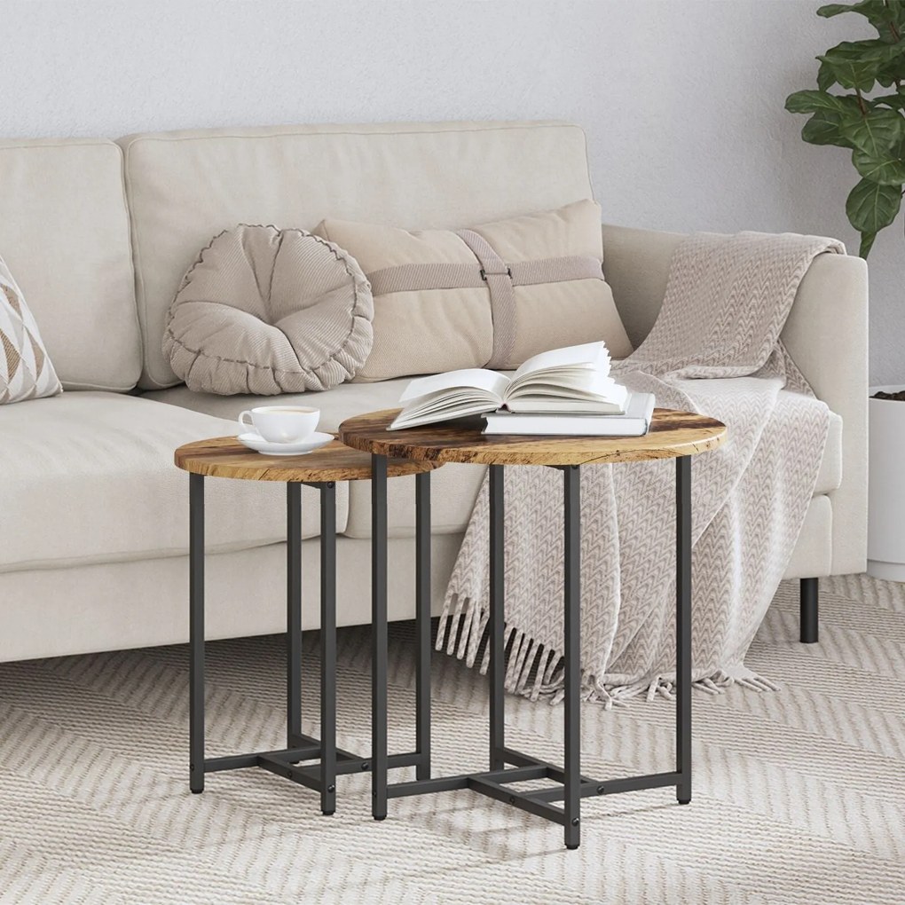 Conjunto de Mesas de Apoio 2 pcs em Madeira Velha e Metal