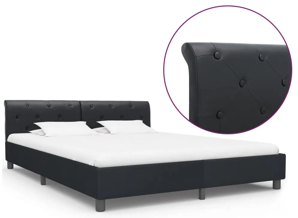 Estrutura de cama 160x200 cm couro artificial preto