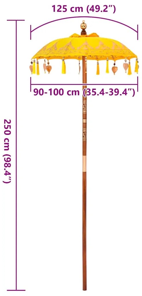 Parasol Balinês Amarelo x 260 cm Algodão e madeira sólida
