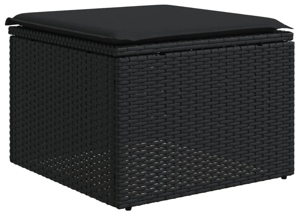 10 pcs conjunto sofás de jardim c/ almofadões vime PE preto